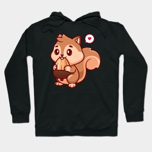 Cute Squirrel Eating Acorn Cartoon Hoodie